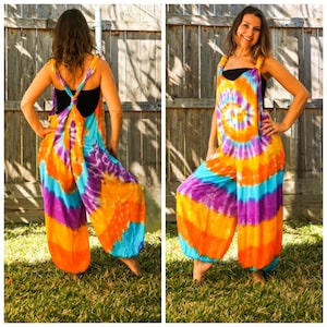 Hippie Utopia | Hand Dyed Dungarees Overalls Jumpsuit with Pockets, Tie Dye Romper, Hippie Clothing, Tie Dye Pants Festival Tie Dye Clothing