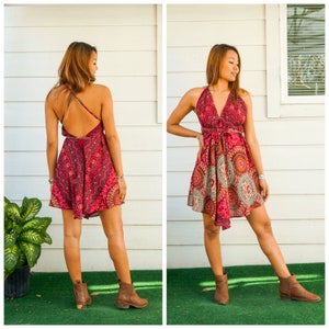 Red Mandala Boho Dress, Summer Short Dress, Festival Mini Dress, Hippie Short Dress, Summer Vacation Dress, Beach Dress