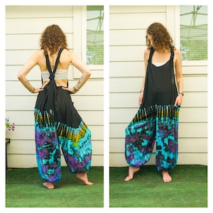 Boho Hand Dyed Dungarees Overalls Jumpsuit with Pockets, Tie Dye Romper, Hippie Boho Clothing, Tie Dye Pants, Festival Clothing