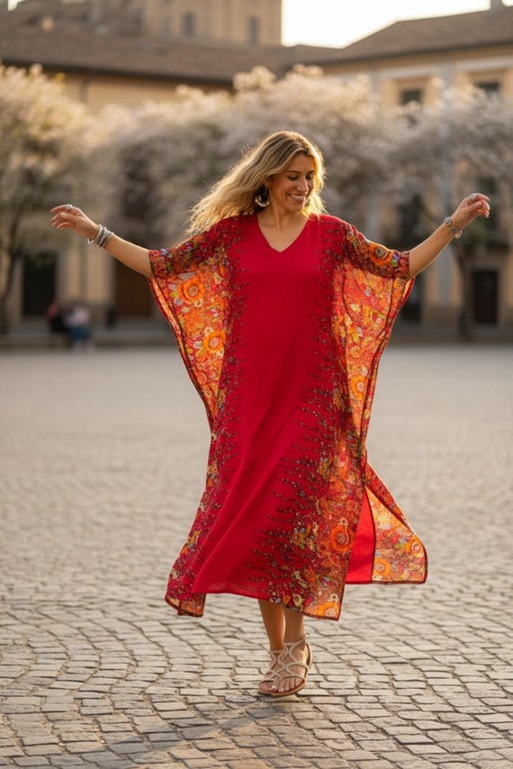kaftan dress beach wear Silky Kaftan Maxi Dress: Aqua & Gold Tribal Print Resort Wear