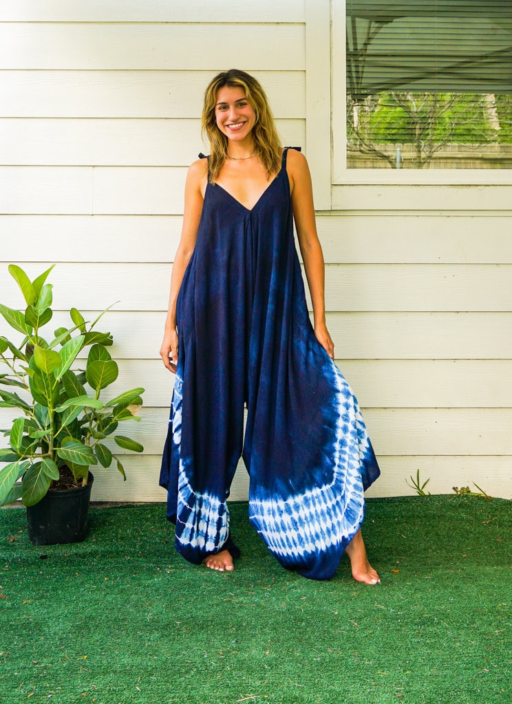 Buy Midnight Waves | Shibori Indigo Hand Dyed Boho Jumpsuits