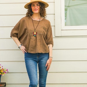 Raw Natural Cotton Gauze Tunic Blouse, Minimalist Loose Cotton Summer Top, Boho Shirt, Boho Clothing