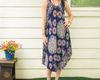 Boho Midi Dress, Beach Sundress, Summer Dress, Vacation Dress, Resort Wear, Bohemian Clothing