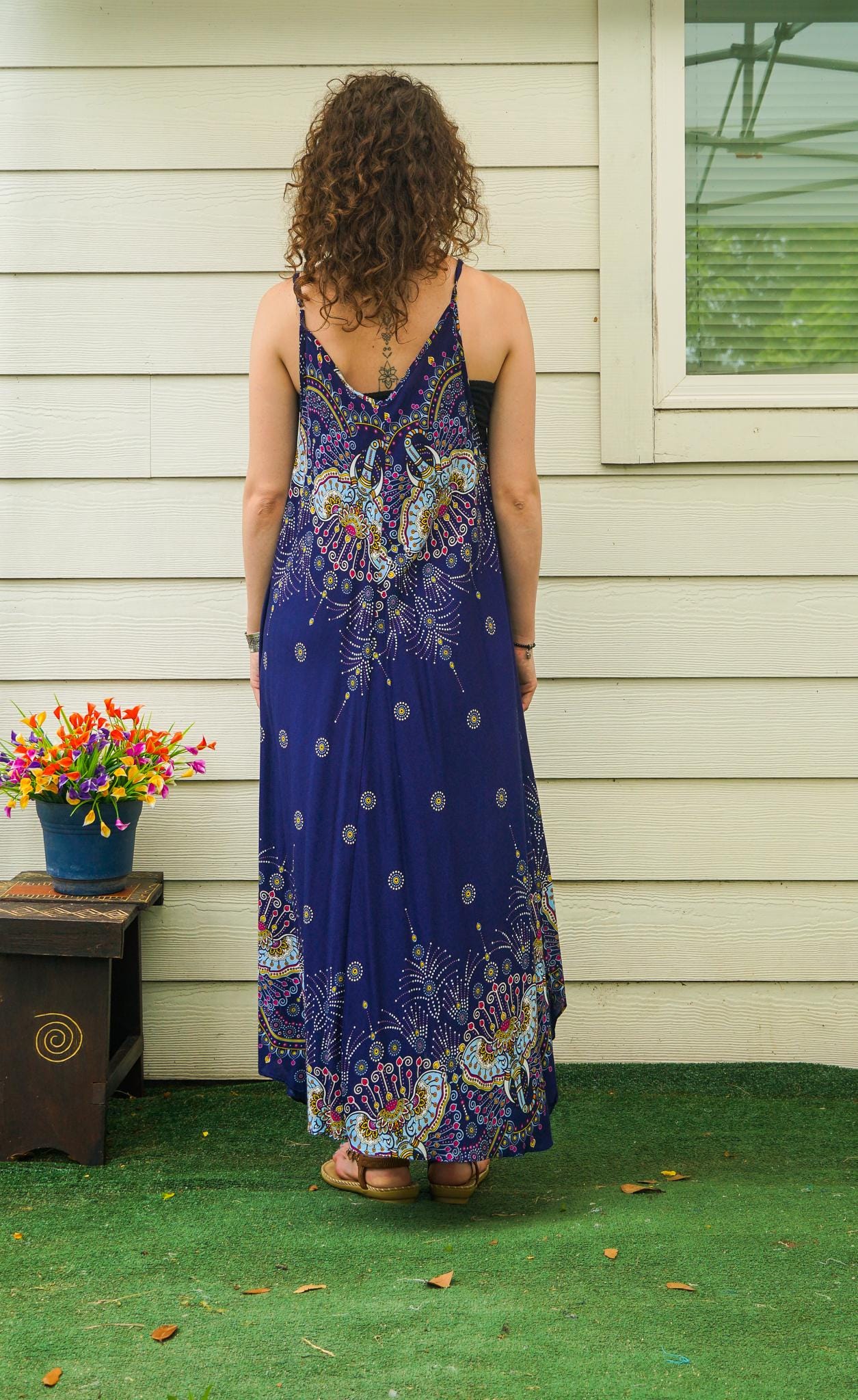 elephant print maxi dress Ceyna Women's Plus Size Summer Boho Teal Elephant Print Maxi Dress,V Neck  Flare Sleeve Shirred Waist A Line Long Dress,Bohemian Vacation Holiday  Outfit