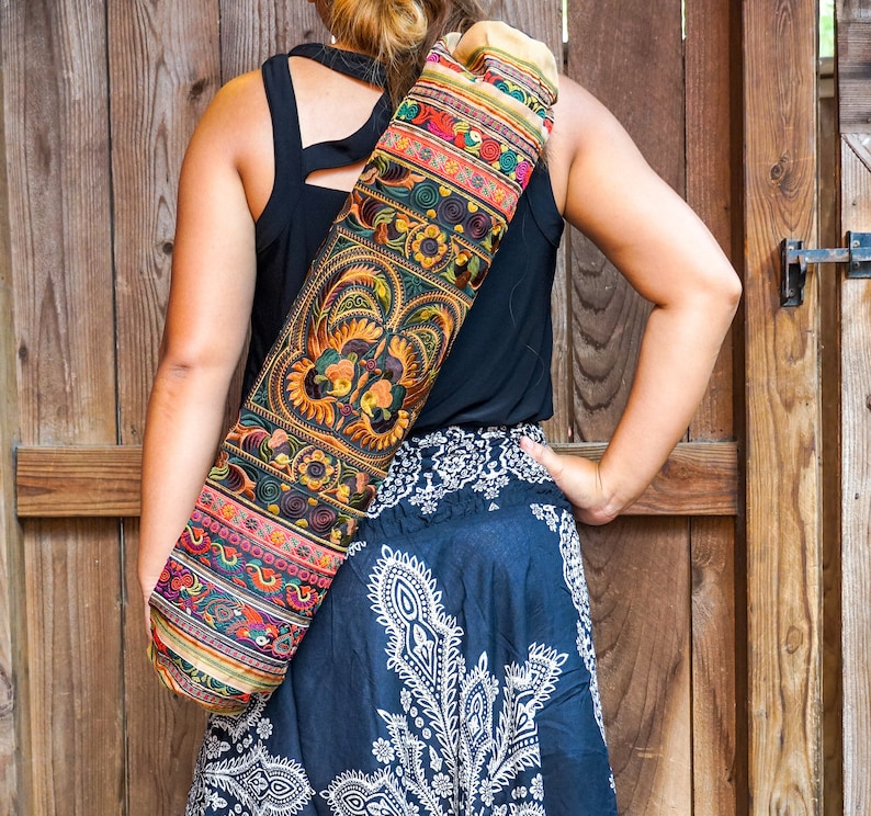 Yoga Mat Bag Adjustable Straps Cotton Hmong Embroidered Handmade