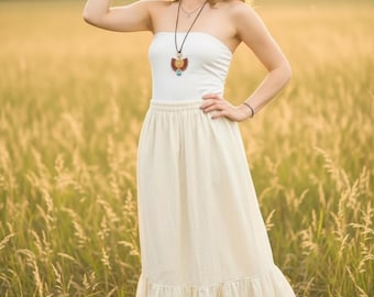 Raw Natural Double Gauzed Crinkled Cotton Tiered Maxi Skirt, Boho Minimalist Skirt, Flowy Skirt, Boho Clothing