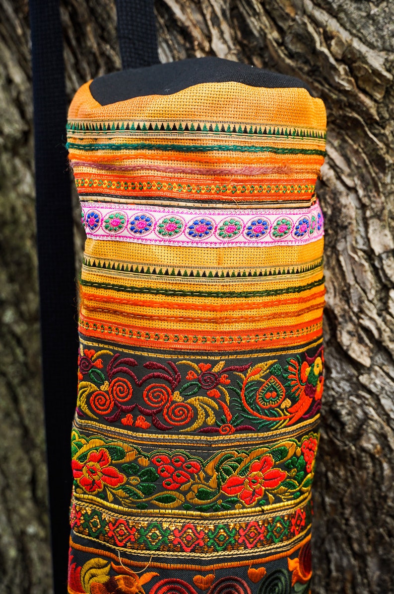 Yoga Mat Bag Adjustable Straps Cotton Hmong Embroidered Handmade