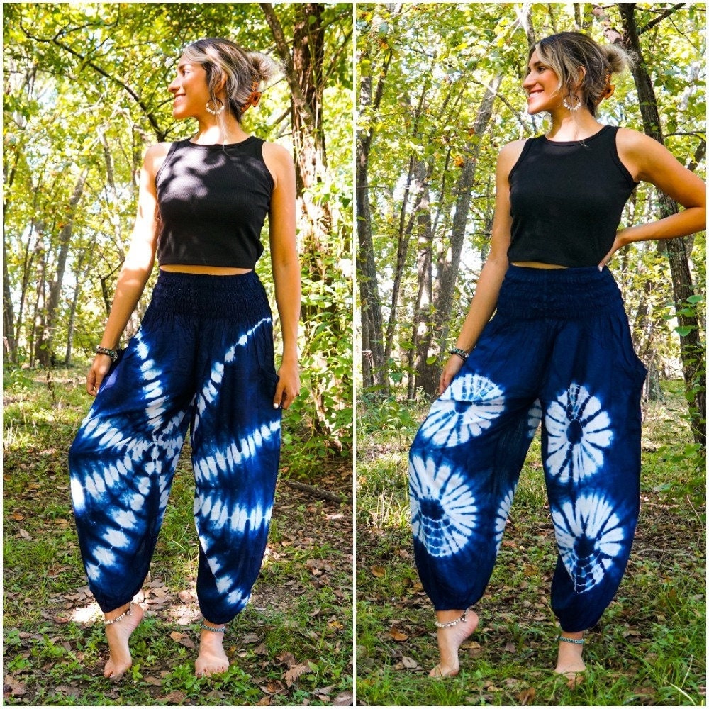 Shibori Indigo Tie Dye Harem Pants, Lounge Pants, Tie Dye Baggy