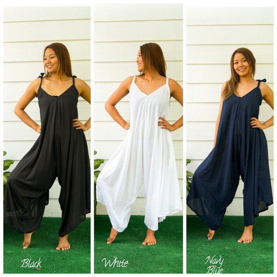 Tall Women's White Jumpsuits, Wide Leg Jumpsuits, Flowy