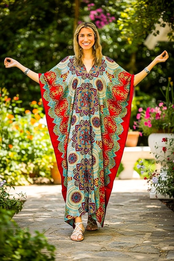 blue dress for baby girl Vintage Embroidered Kaftan Muumuu Boho Hippie Poncho Dress main image 0