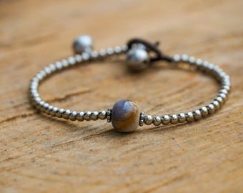 Pulsera de plata con piedra preciosa jaspe, pulsera hippie, pulseras hechas a mano, regalo para ella, idea de regalo