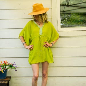 Lemongrass Semi Sheer Beach Swimsuit Cover Up , Oversize Boho Tunic Kaftan, Beachwear, Boho Clothing, Poncho, Loungewear