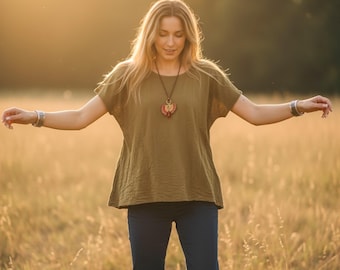 Raw Natural Cotton Gauze Summer Blouse with Pocket, Loose Fit Cotton Top Tunic, Boho Minimal Shirt, Boho Clothing
