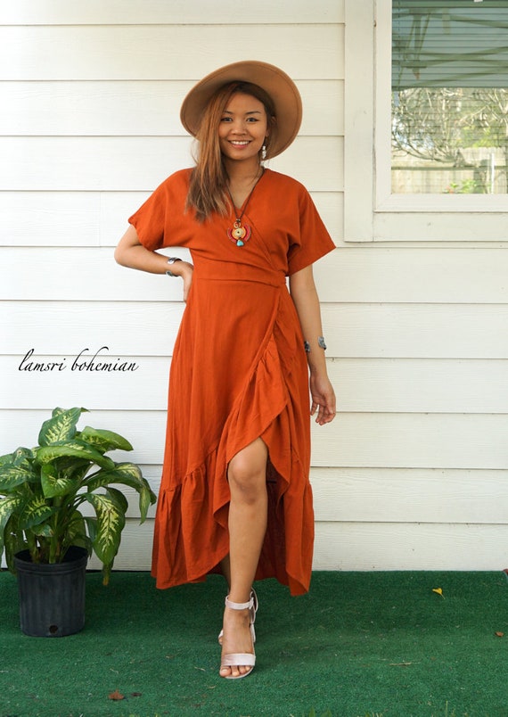 Cotton Wrap Dress Boho Dress Organic Cotton Dress Boho Clothing Etsy UK