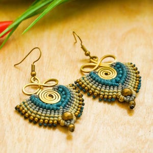 Ocean Mist Spiral Macramé Boho Earrings, Handmade Earrings, Hippie Earrings, Gift for Her