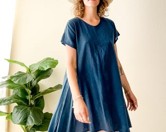 Sukienka midi z bawełny organicznej w kolorze turkusowym | Luźny styl boho