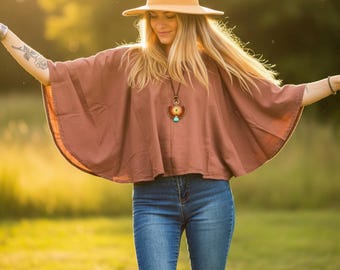 Raw Natural Cotton Gauze Blouse, Summer Kimono Tunic Top, Boho Minimal Shirt, Loose Fit Blouse, Boho Clothing