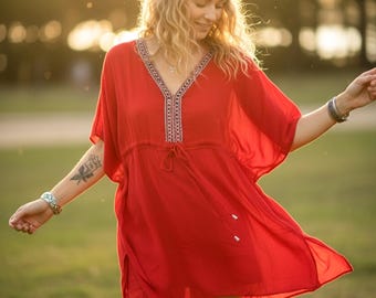Bamboo Cotton Semi Sheer Beach Swimsuit Cover Up , Oversize Boho Tunic Kaftan, Beachwear, Boho Clothing, Poncho, Loungewear