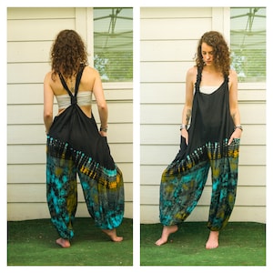Boho Hand Dyed Dungarees Overalls Jumpsuit with Pockets, Tie Dye Romper, Hippie Boho Clothing, Tie Dye Pants, Festival Clothing