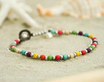 Pulsera de cuentas arcoíris, joyería minimalista boho, pulsera de verano para la playa, pulsera hippie, pulseras hechas a mano, regalo para ella, idea de regalo