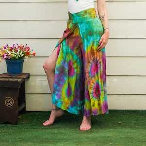 Hand Dyed Palazzo Pants, Beach Pants, Open Flow Pants, Bohemian Flow Pants, Tie Dye Festival Pants