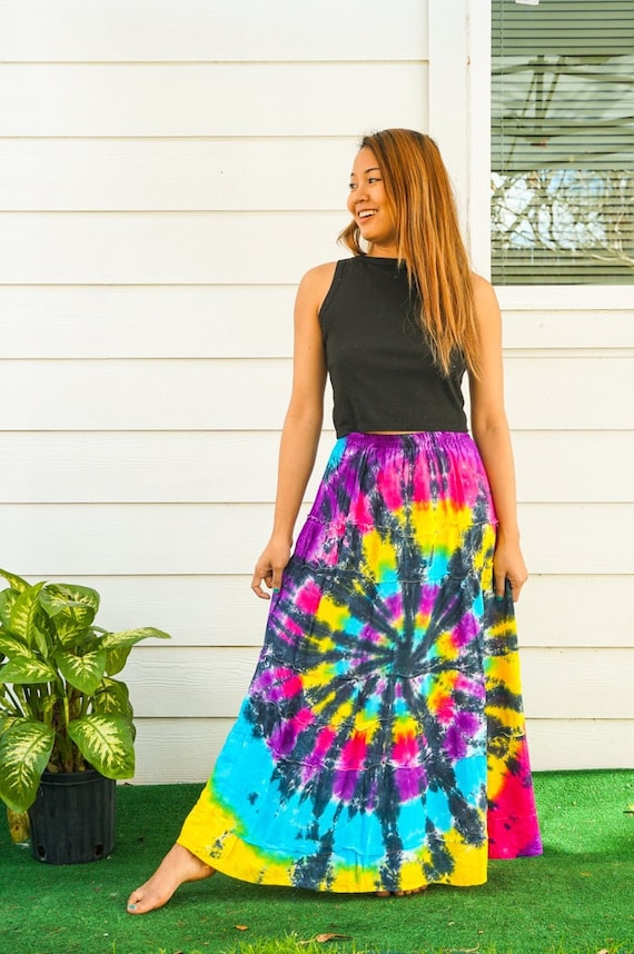 Falda maxi hippie escalonada tenida a mano falda boho ropa tie dye ropa hippie falda tenida a mano falda de playa ropa de verano Etsy Mexico