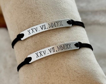 Personalized Roman Numeral couple bracelets, Relationship gift, Anniversary date bracelets, Christmas gifts for him, Wedding date bracelet