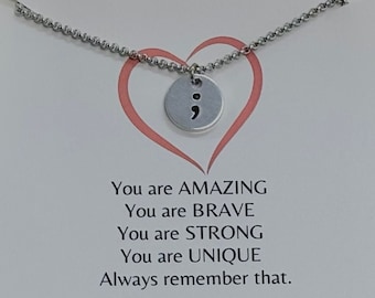 Semicolon necklace, Anxiety Necklace, Semi-colon Jewelry, Mental health gifts, mental health jewellery, Your Story isn't over,You are strong