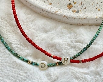 Custom initial necklace Handmade assorted beads Personalised monogram beaded choker birthday Christmas gift present cute trend Mother's Day