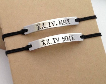 Roman Numeral Bracelet Set,Date Bracelet,Couples bracelet,Wedding Date,Anniversary,Boyfriend,Girlfriend,Husband,Wife gift,Christmas gift