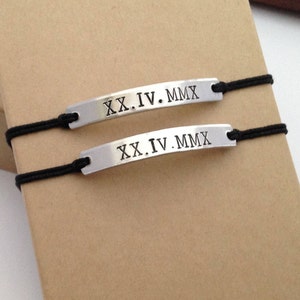 Roman Numeral Bracelet Set,Date Bracelet,Couples bracelet,Wedding Date,Anniversary,Boyfriend,Girlfriend,Husband,Wife gift,Christmas gift image 1