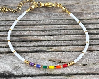 Regenbogen Pride Perlen Armband: Miyuki Perlen, Edelstahl, Bisexuell, Trans Subtiler Stolz, Liebesarmband, LGBTQ Schmuck, Pride Month Geschenk