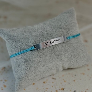 Breathe Bracelet: Hand Stamped Aluminum, Adjustable Cord