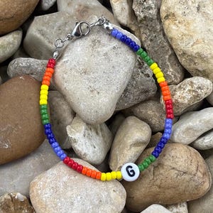 Personalized Rainbow Pride Bracelet: Initial Bead, Miyuki Seed Beads