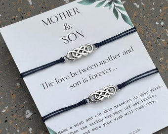 Mother & Son Wish Bracelet Set: Infinity Charm, Matching Jewelry