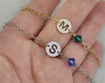 Birthstone Bracelet for Women, Initial Birthstone,Bridesmaids Gifts,Antitarnish bracelet,Waterproof jewelry,Gift for women,Mother's Day gift