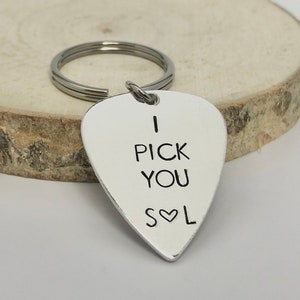I pick you keychain,Initials keychain, Personalized guitar pick, Musician gift, Anniversary gift, Gift for men, Couples gift, Christmas gift