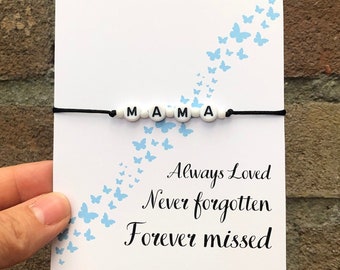 Always loved, Never forgotten, Forever missed, Memorial bracelet, Personalised Name Bracelet,Loss of Mother or Father, Remembrance Jewelry