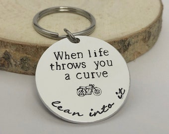 When life throws you a curve lean into it keychain,Bike lover gift,Gift for men,Gift for women,Motorcycle lover,Bike keychain,Christmas gift