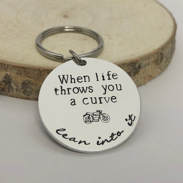 When life throws you a curve lean into it keychain,Bike lover gift,Gift for men,Gift for women,Motorcycle lover,Bike keychain,Christmas gift