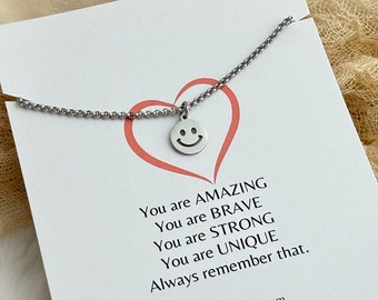 Happy face necklace, Smile face necklace, You are Amazing, You are Brave,You are Strong, Graduation gift, Positivity necklace,Christmas gift