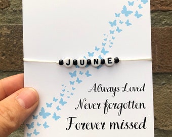 Always loved, Never forgotten, Forever missed, Memorial bracelet, Personalised Name Bracelet,Loss of Mother or Father, Remembrance Jewelry