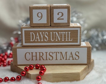 Countdown to Christmas wooden calendar blocks, Advent 2023, Halloween countdown, Birthday calendar countdown,Trip countdown,Fall white decor