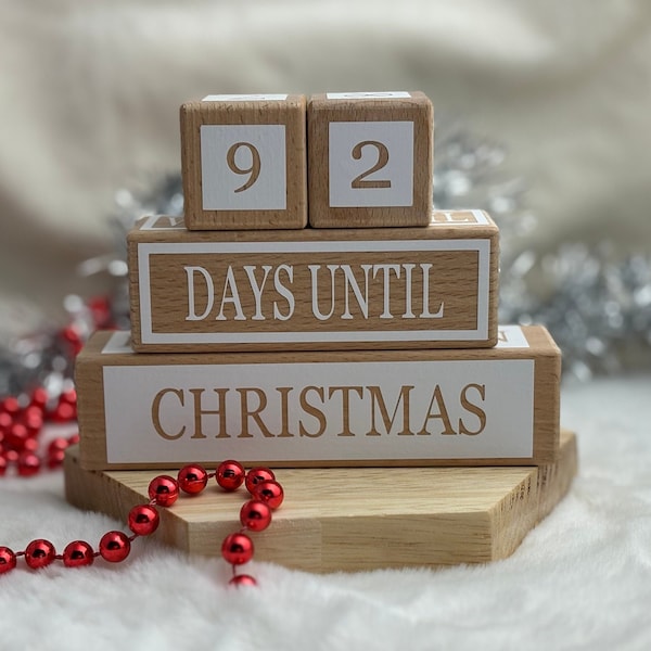 Countdown to Christmas wooden calendar blocks, Advent 2023, Halloween countdown, Birthday calendar countdown,Trip countdown,Fall white decor
