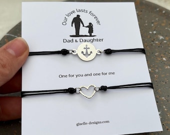 Father Daughter Matching Charm Bracelet Set: Adjustable Cord