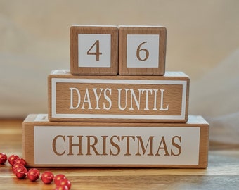 Countdown to Christmas wooden calendar blocks, Advent 2023, Holiday decor Christmas, Birthday countdown, Trip countdown, Fall white decor