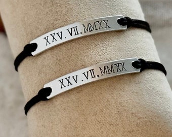 Roman Numeral Bracelet Set Date Bracelet Couples bracelet Wedding Date Boyfriend Girlfriend Husband Wife personalized gift Christmas gift