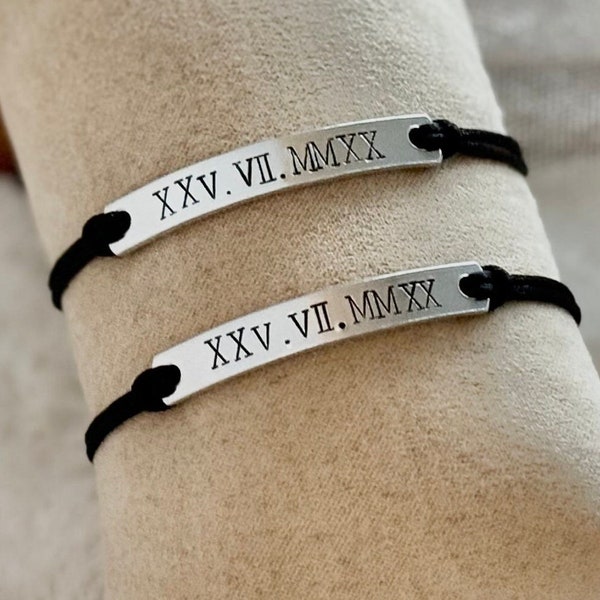 Roman Numeral Bracelet Set Date Bracelet Couples bracelet Wedding Date Boyfriend Girlfriend Husband Wife personalized gift Christmas gift