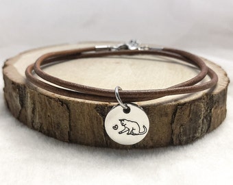 Cat love leather bracelet,Tiny Kitty Cat Pendant,Kitten Jewelry,Cat Bracelet Gift,Kitten Bracelet,Pet mom gift,Mother's day,Christmas gift