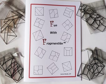 May include: A black and white illustration of 12 different square shapes. The text "Fun with Fragmentiles™" is written in red and black. The text "Lianne Woods, CZT" is written in black at the bottom of the page.